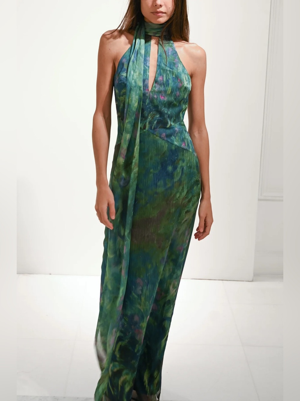 Yellow The Label Monet Dress in Irises Green Print - Picture 2 of 14